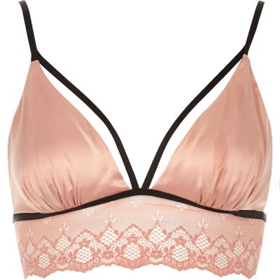 Pink satin lace non wired bralet
